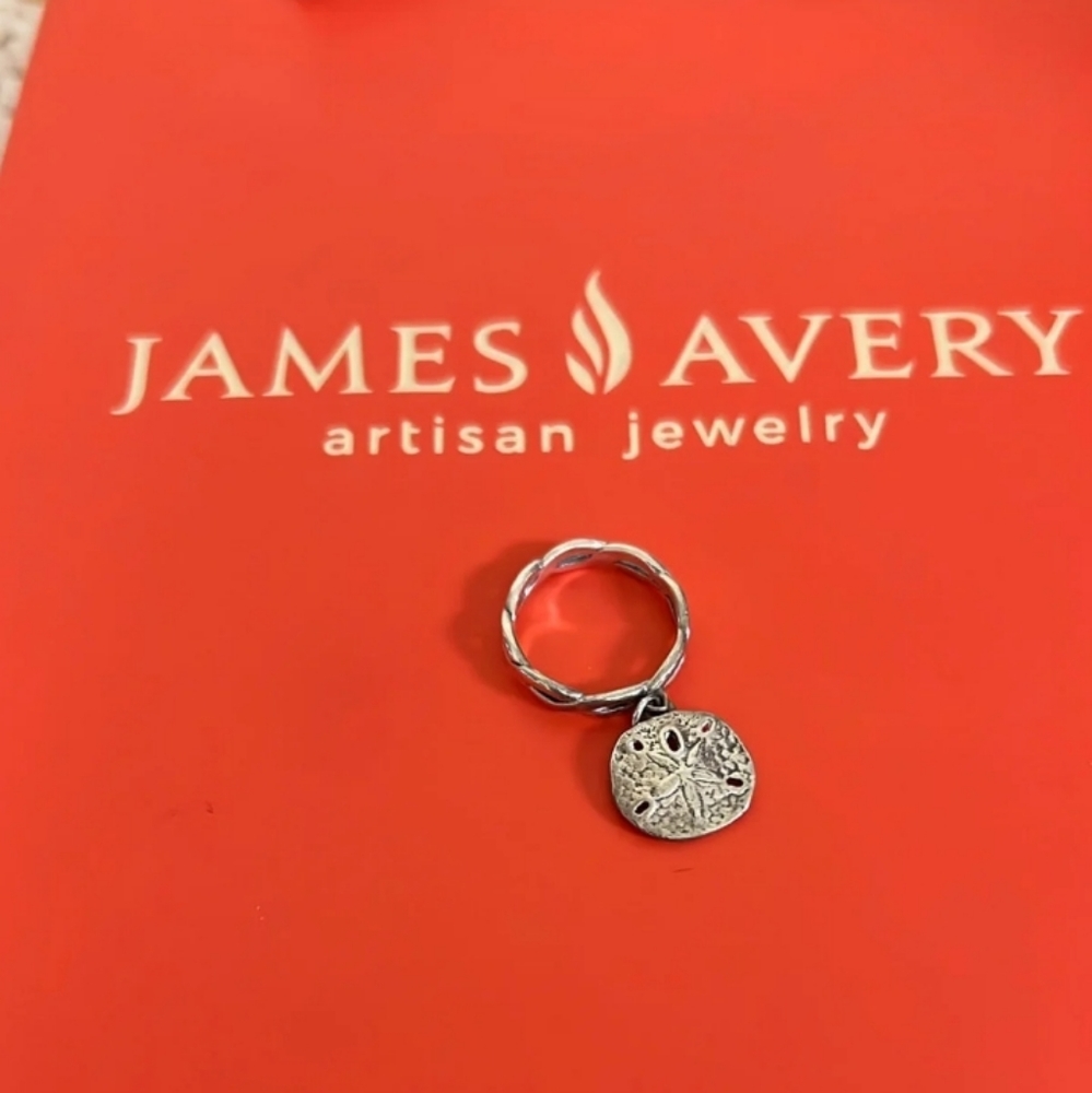 Rare & Retired James Avery Braided Band Dangle Ring with Sand Dollar Charm